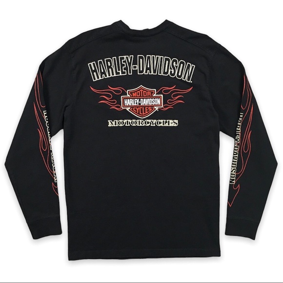 Harley Davidson Flames Long Sleeve T-Shirt Black Motorcycles Tee Medium - Picture 2 of 13